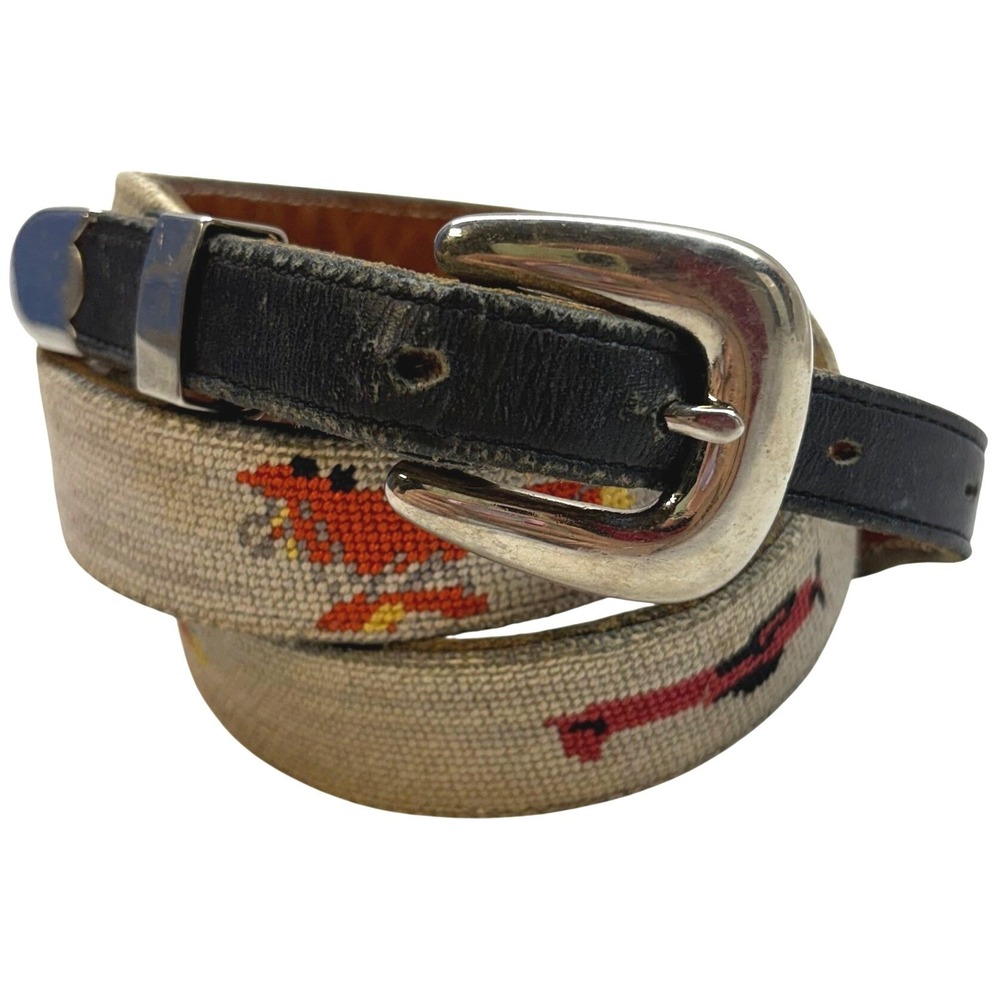 Unbranded Needlepoint Belt Mens 40 Beige Fair Biplane Aviation Leather Brass